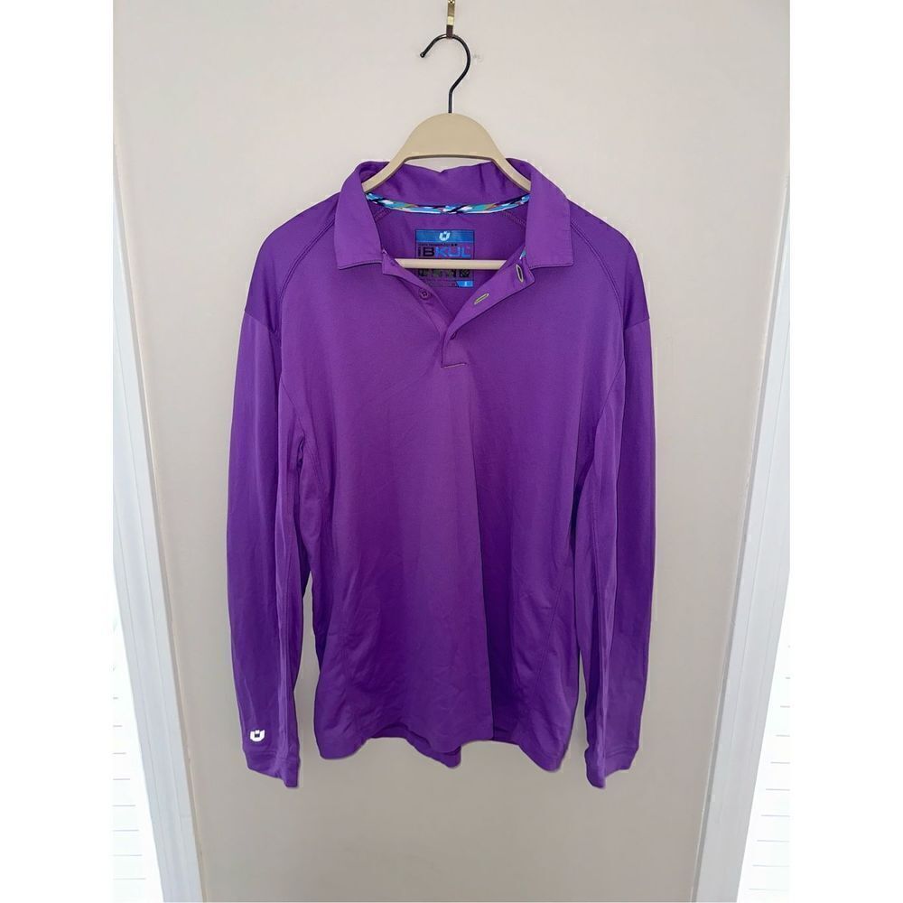 IBKUL Mens Purple 3 Button Long Sleeve Polo Shirt Size Small